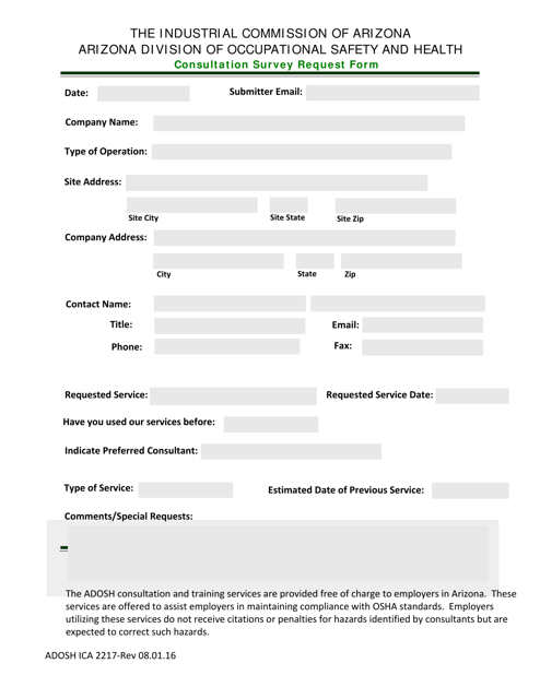 Form ADOSH ICA2217 Consultation Survey Request Form - Arizona