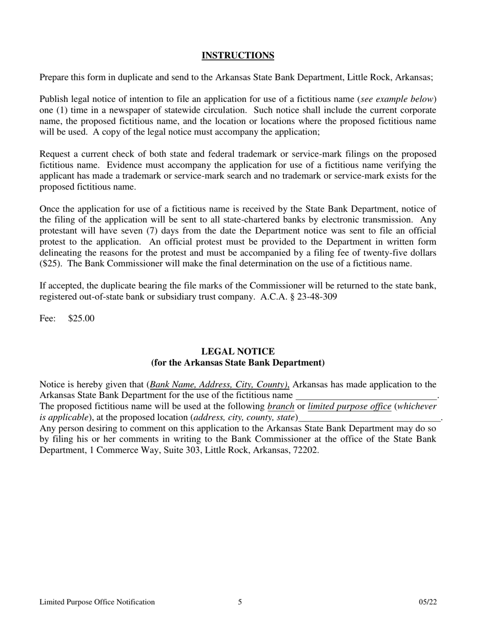 Notification for the Establishment of a Limited Purpose Office - Arkansas, Page 5