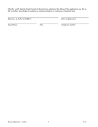 Application for a Mobile Branch Bank - Arkansas, Page 2