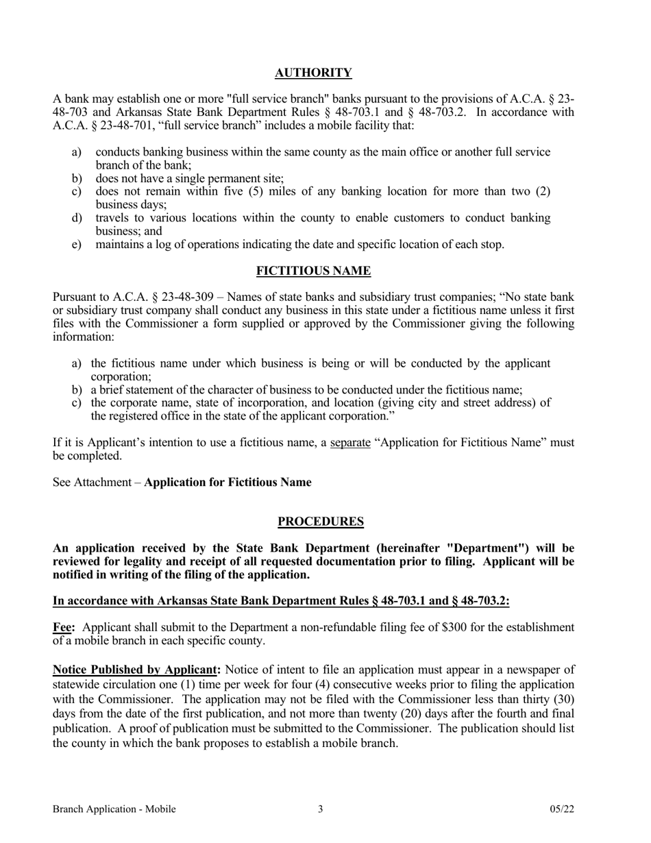 Application for a Mobile Branch Bank - Arkansas, Page 3