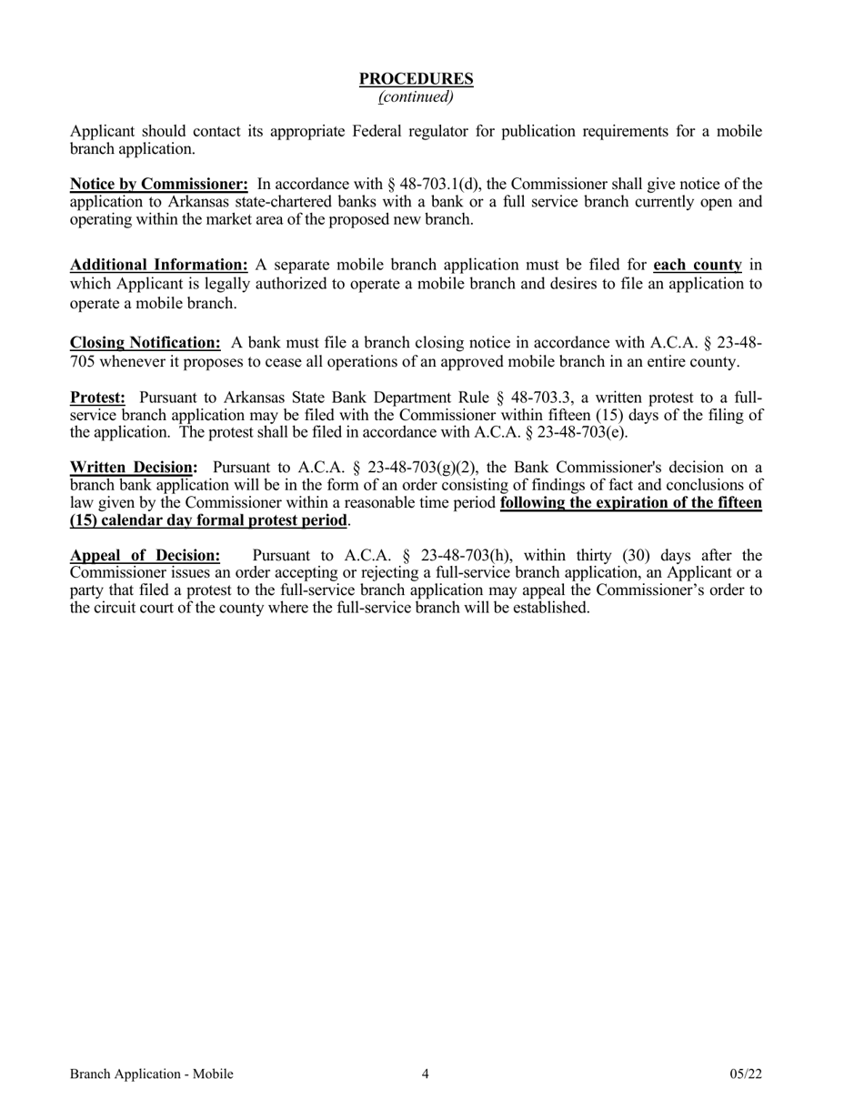Application for a Mobile Branch Bank - Arkansas, Page 4