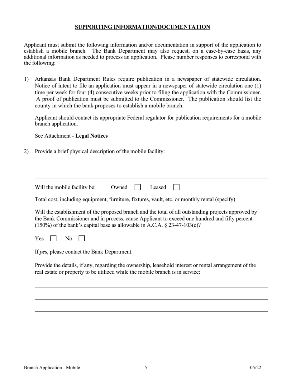 Application for a Mobile Branch Bank - Arkansas, Page 5