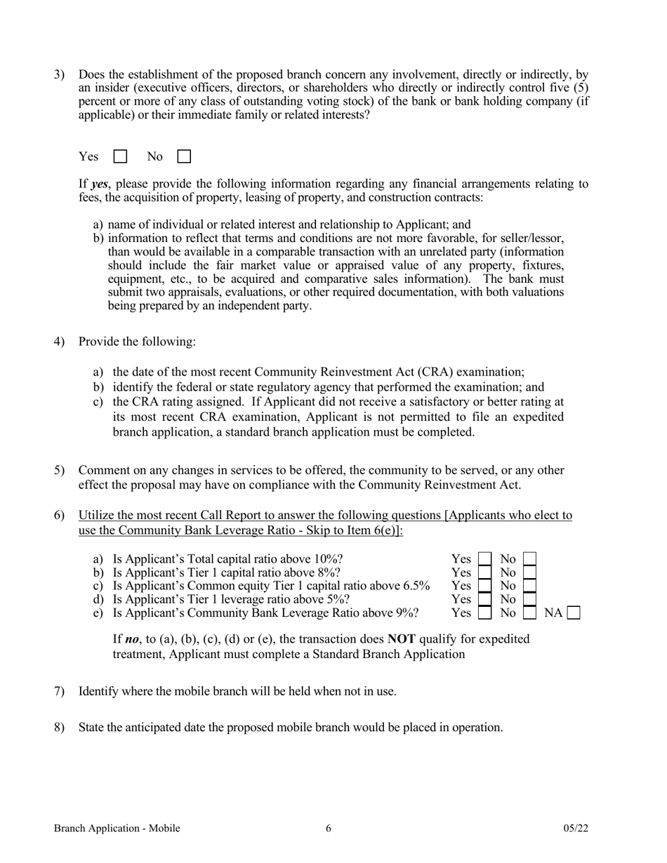 Application for a Mobile Branch Bank - Arkansas, Page 6