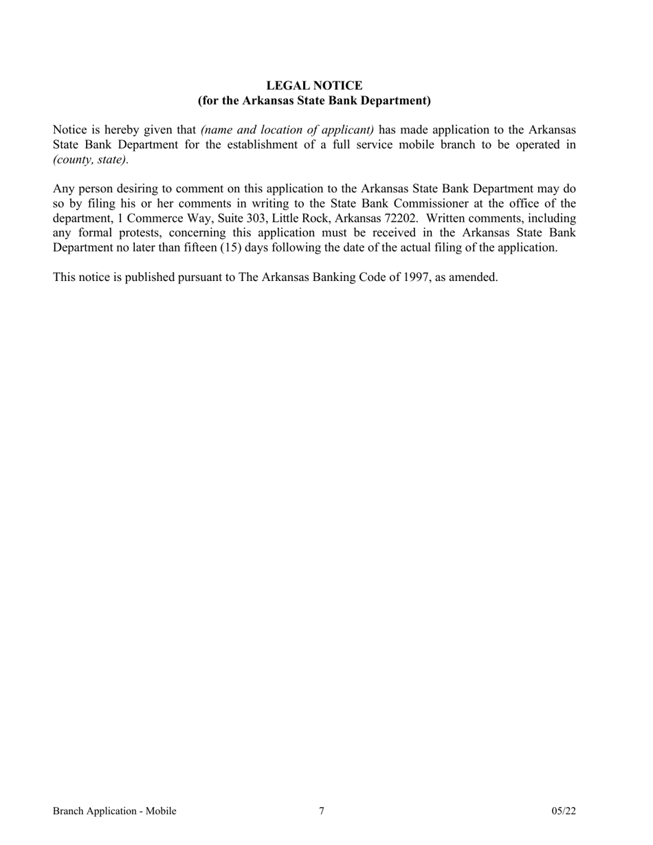 Application for a Mobile Branch Bank - Arkansas, Page 7