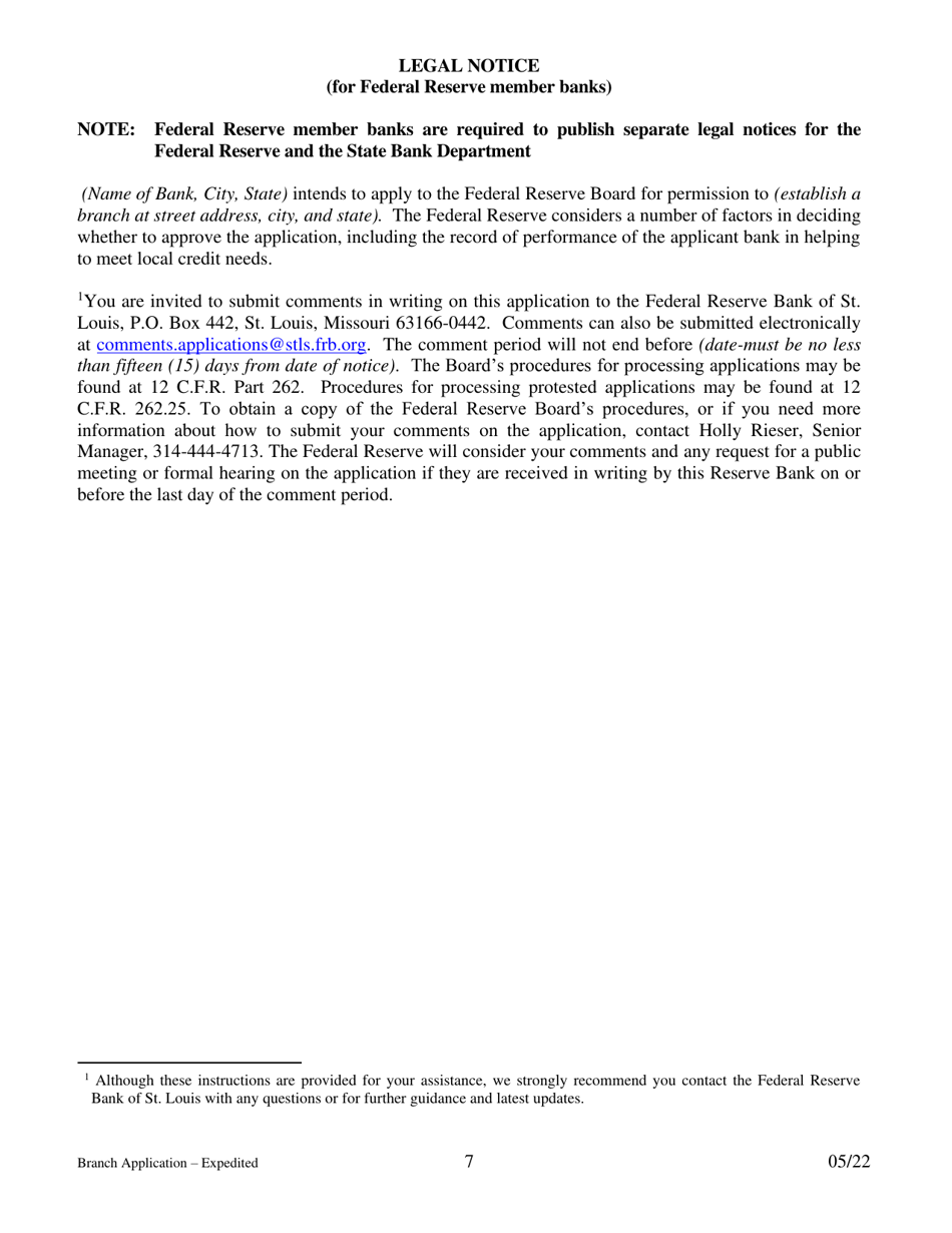 Application for Branch Bank - Expedited - Arkansas, Page 7