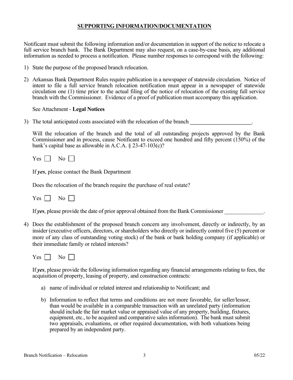 Notification for Relocation of a Branch Bank - Arkansas, Page 3