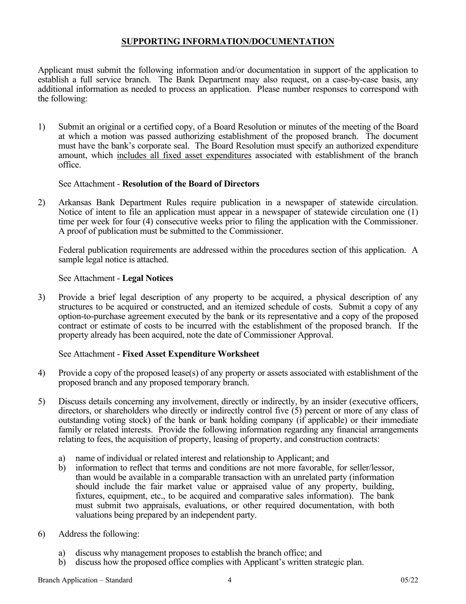 Application for Branch Bank - Arkansas, Page 4
