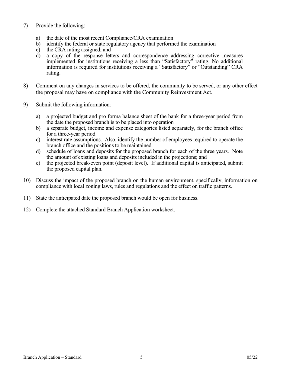 Application for Branch Bank - Arkansas, Page 5