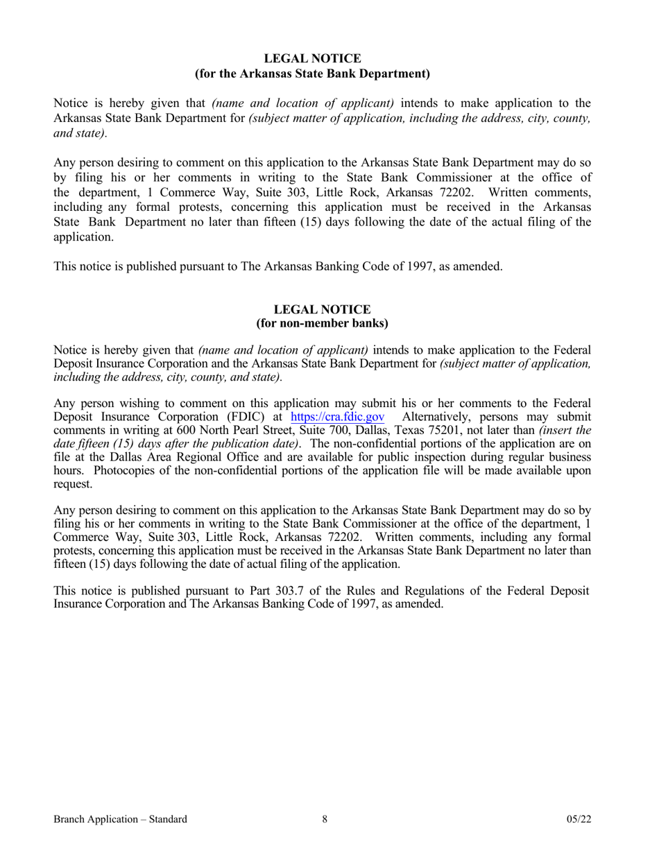 Application for Branch Bank - Arkansas, Page 8