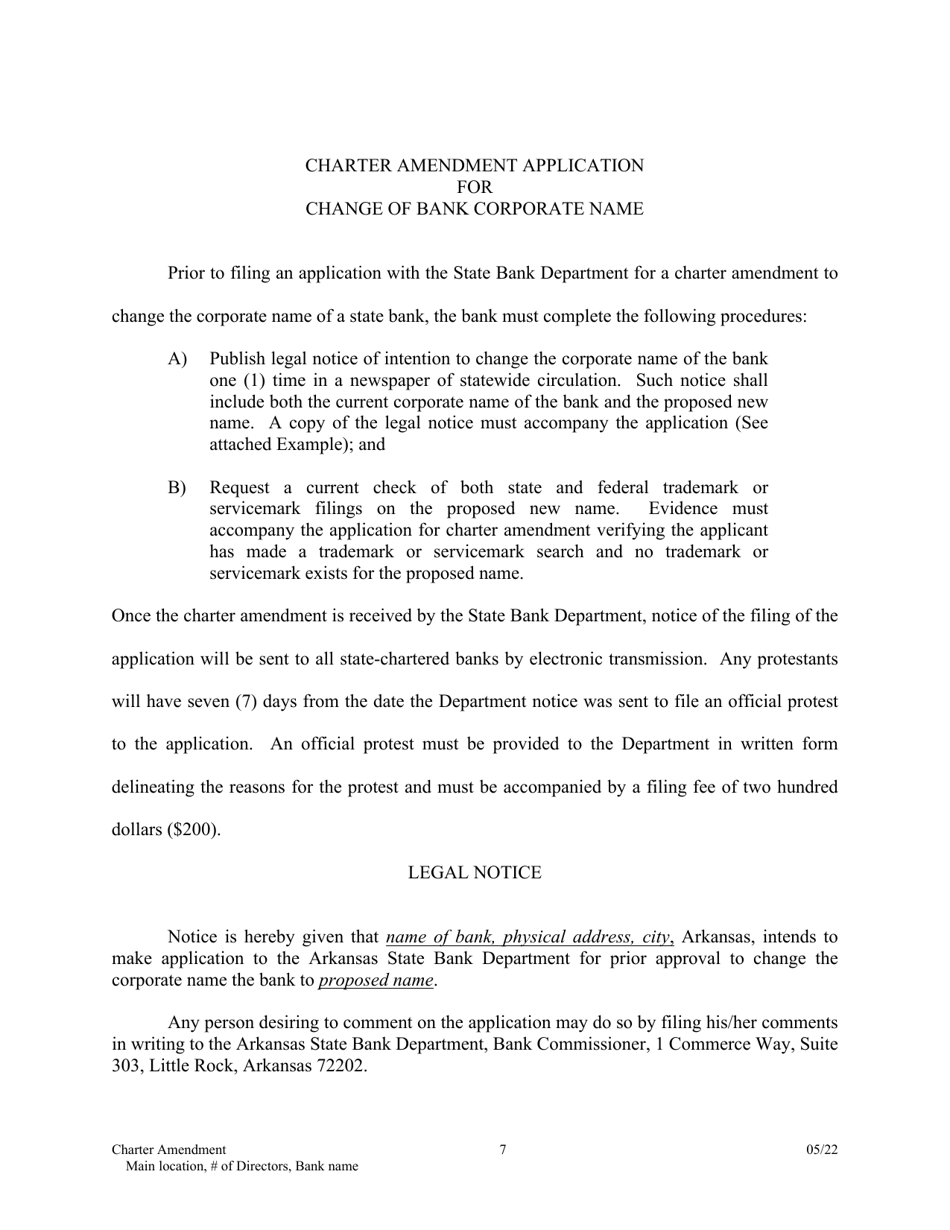 Charter Amendment - Change Main Office Location, Number of Directors, or Name of Bank - Arkansas, Page 7