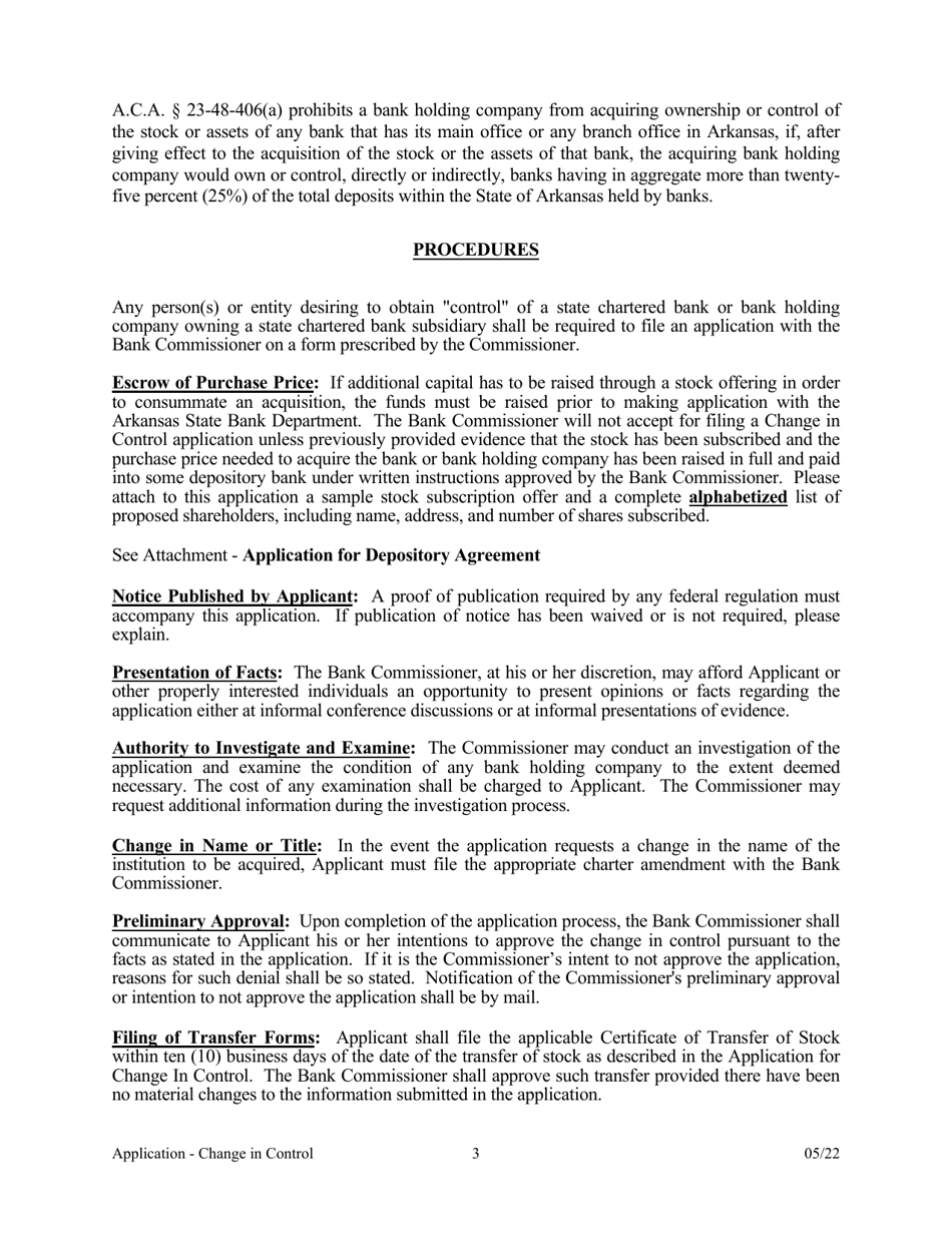 Application for Change in Control - Arkansas, Page 3