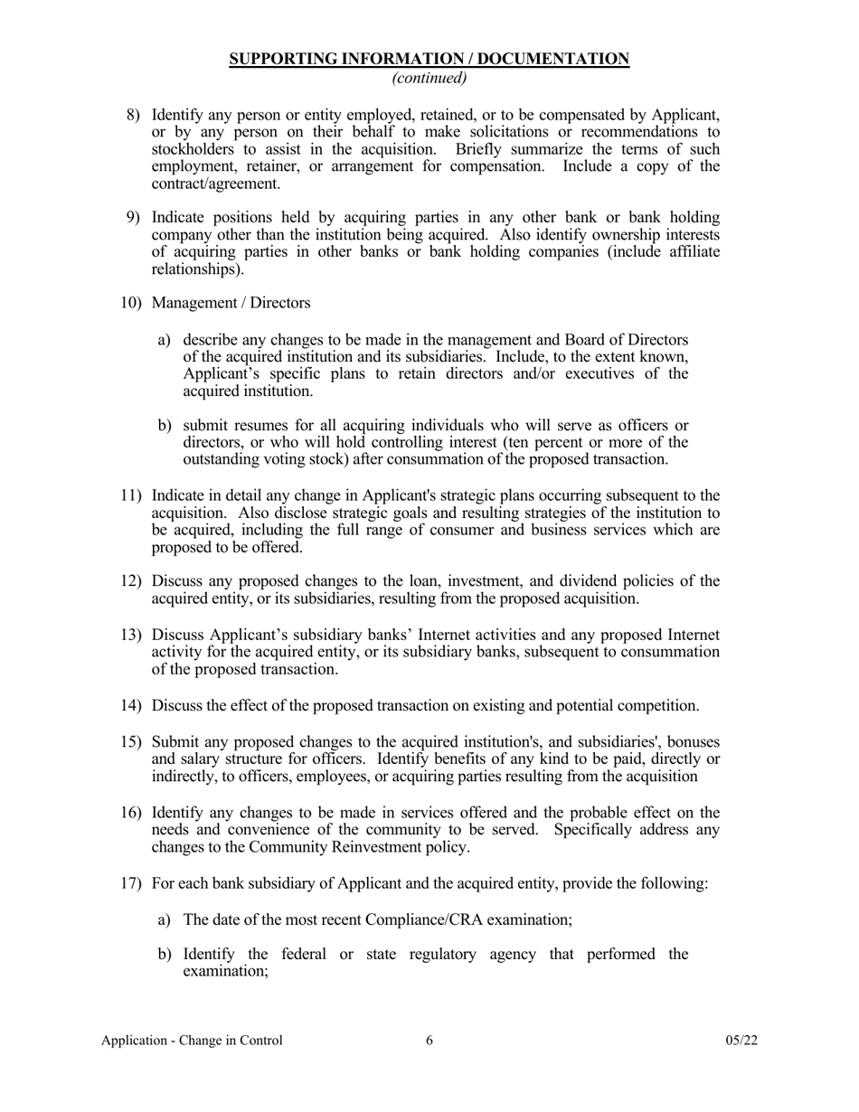 Application for Change in Control - Arkansas, Page 6