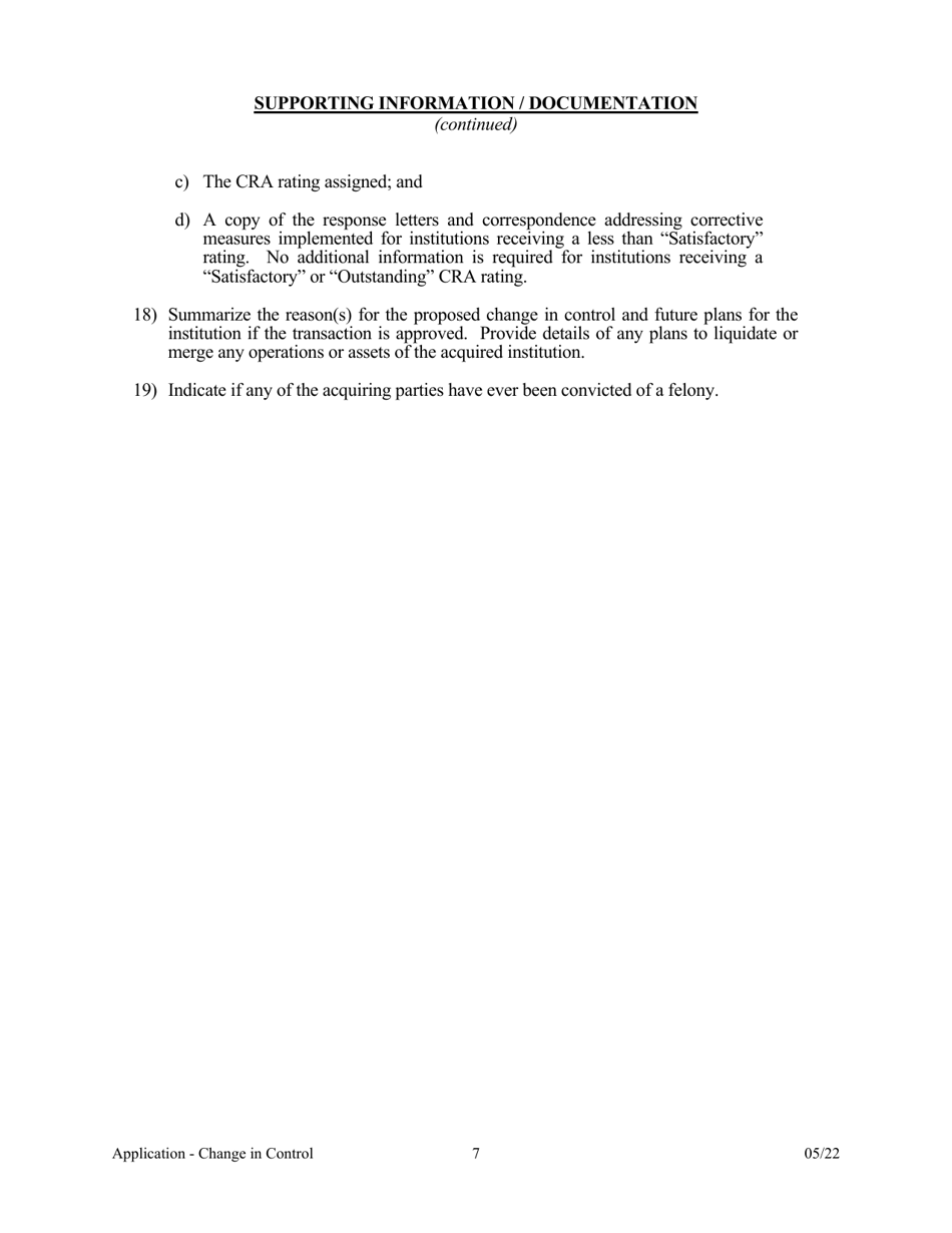 Application for Change in Control - Arkansas, Page 7