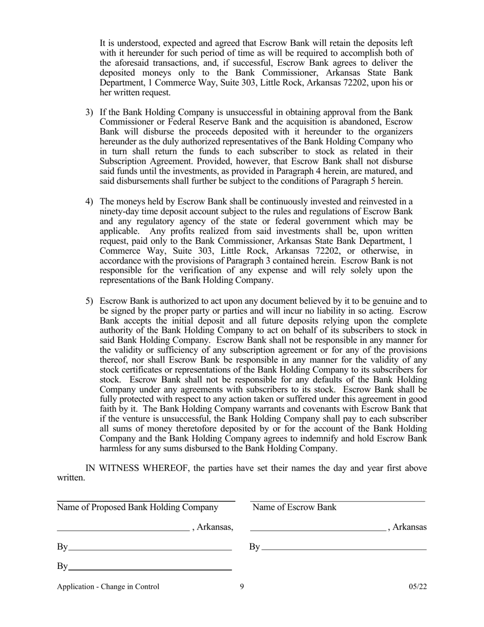 Application for Change in Control - Arkansas, Page 9