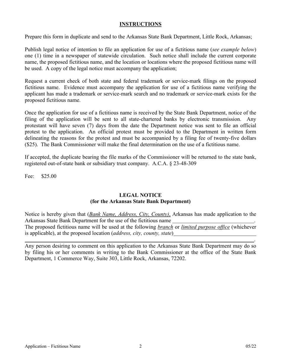 Application for Fictitious Name - Arkansas, Page 2
