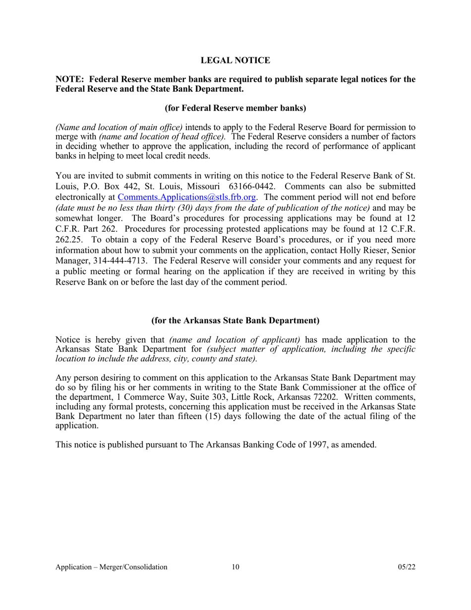 Application for Merger or Consolidation - Arkansas, Page 10