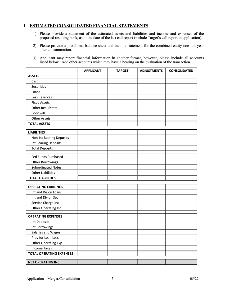 Application for Merger or Consolidation - Arkansas, Page 5