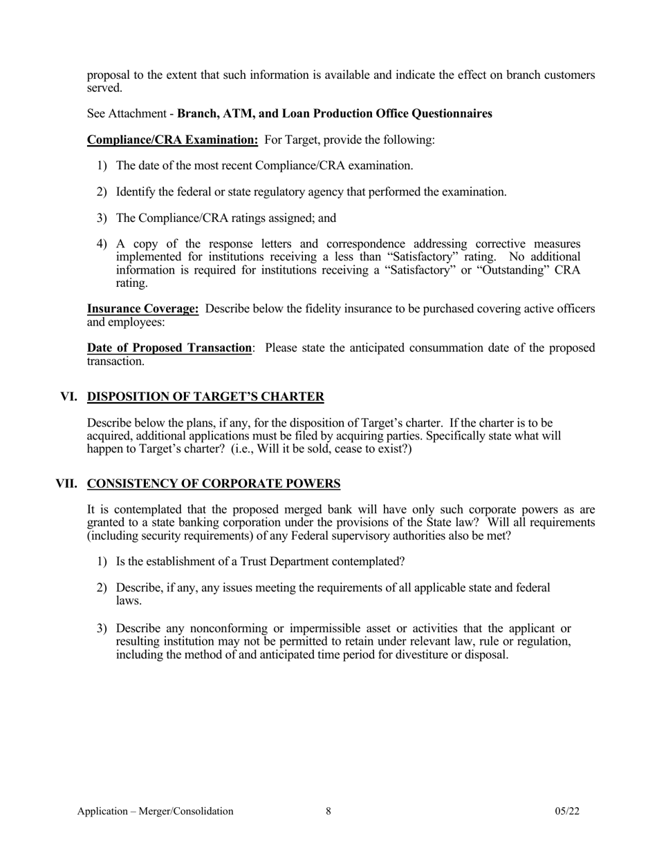 Application for Merger or Consolidation - Arkansas, Page 8