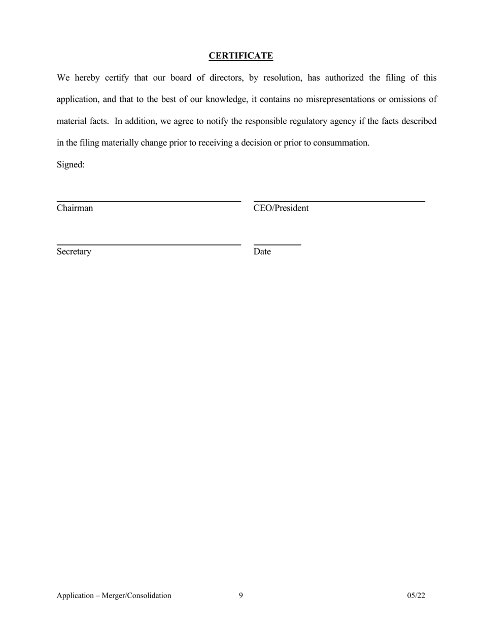 Application for Merger or Consolidation - Arkansas, Page 9