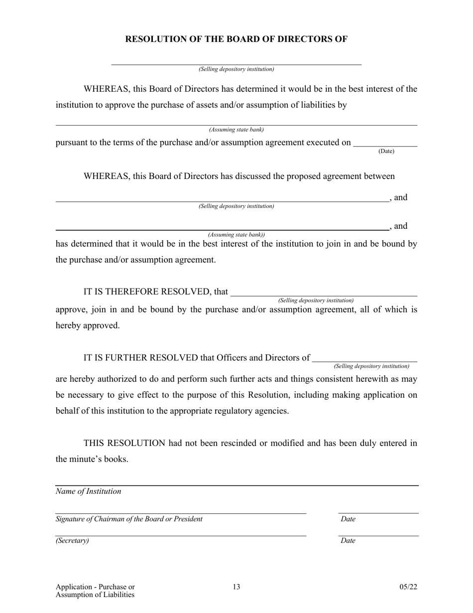 Application for Purchase or Assumption of Liabilities ( 50%) - Arkansas, Page 13