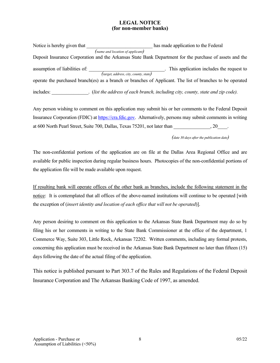 Application for Purchase or Assumption of Liabilities ( 50%) - Arkansas, Page 8
