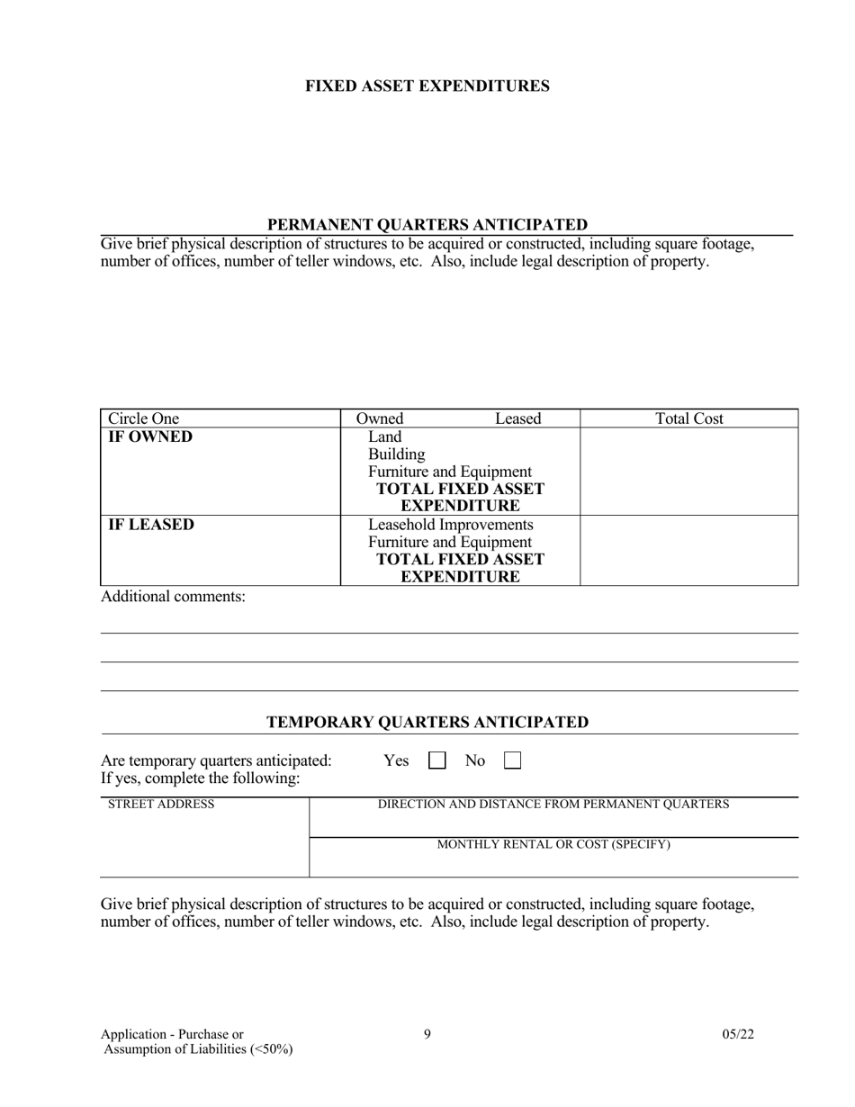 Application for Purchase or Assumption of Liabilities ( 50%) - Arkansas, Page 9