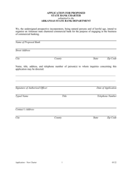 Application for Proposed State Bank Charter - Arkansas