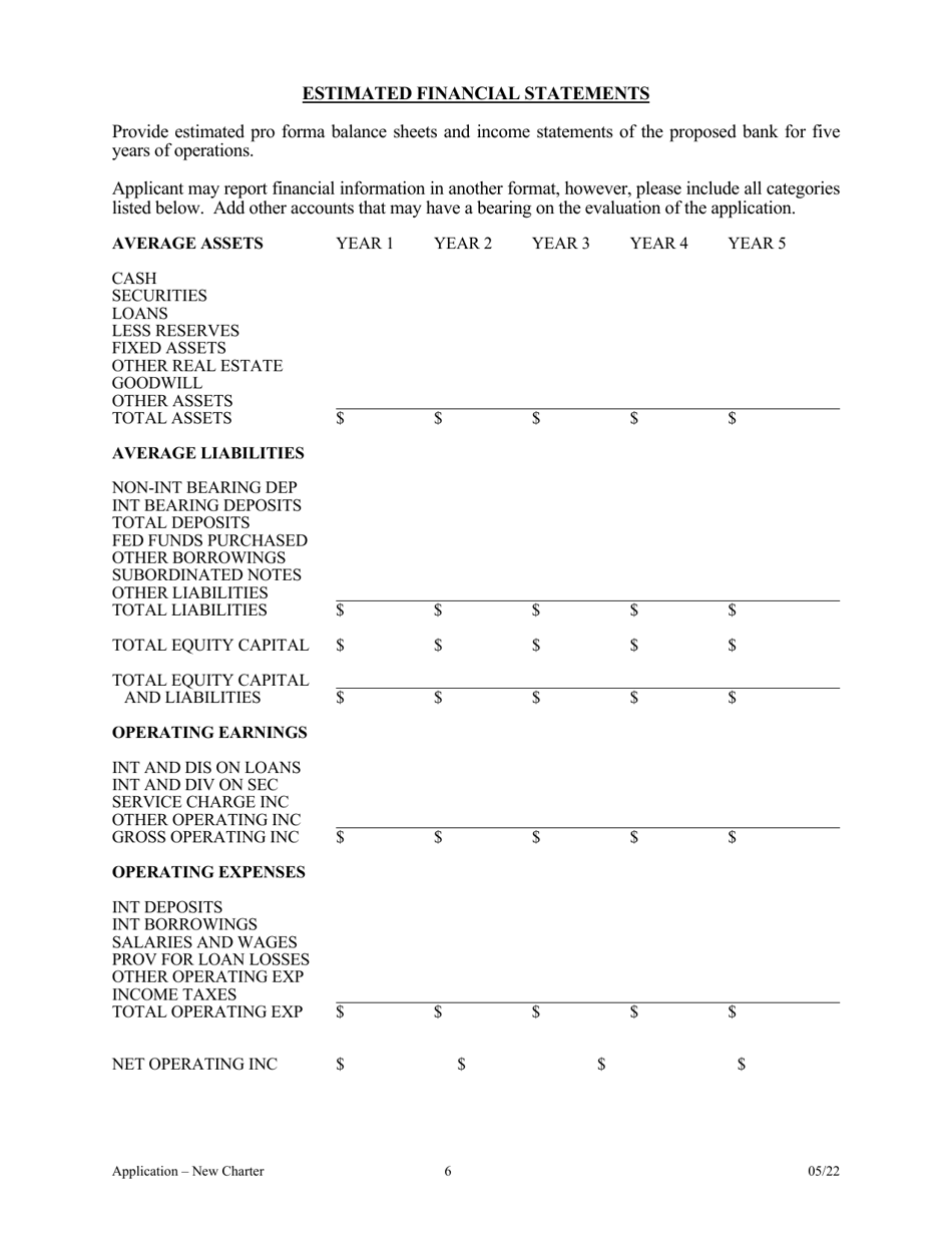 Application for Proposed State Bank Charter - Arkansas, Page 6