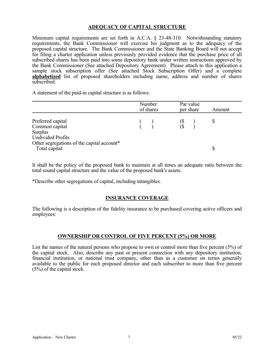 Application for Proposed State Bank Charter - Arkansas, Page 7
