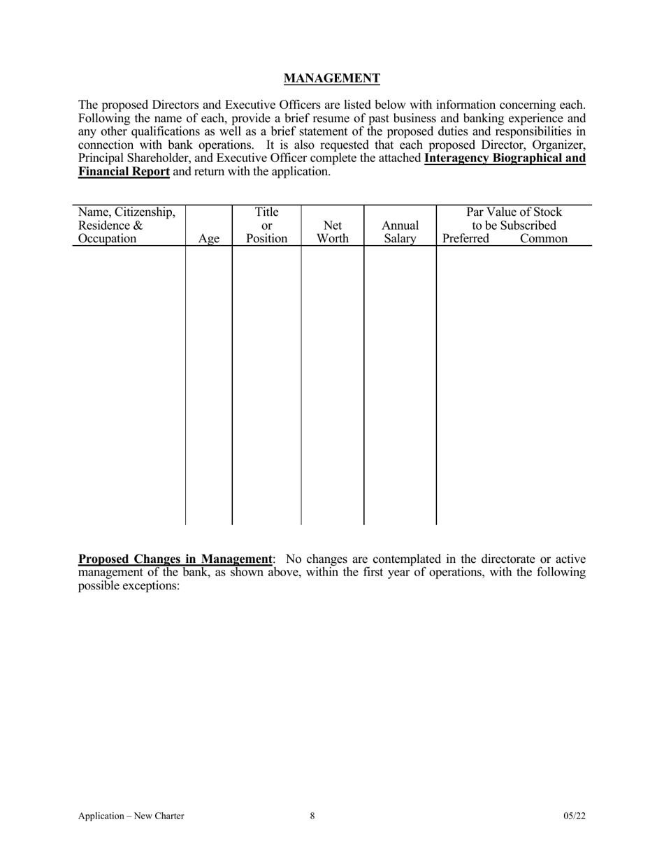 Application for Proposed State Bank Charter - Arkansas, Page 8