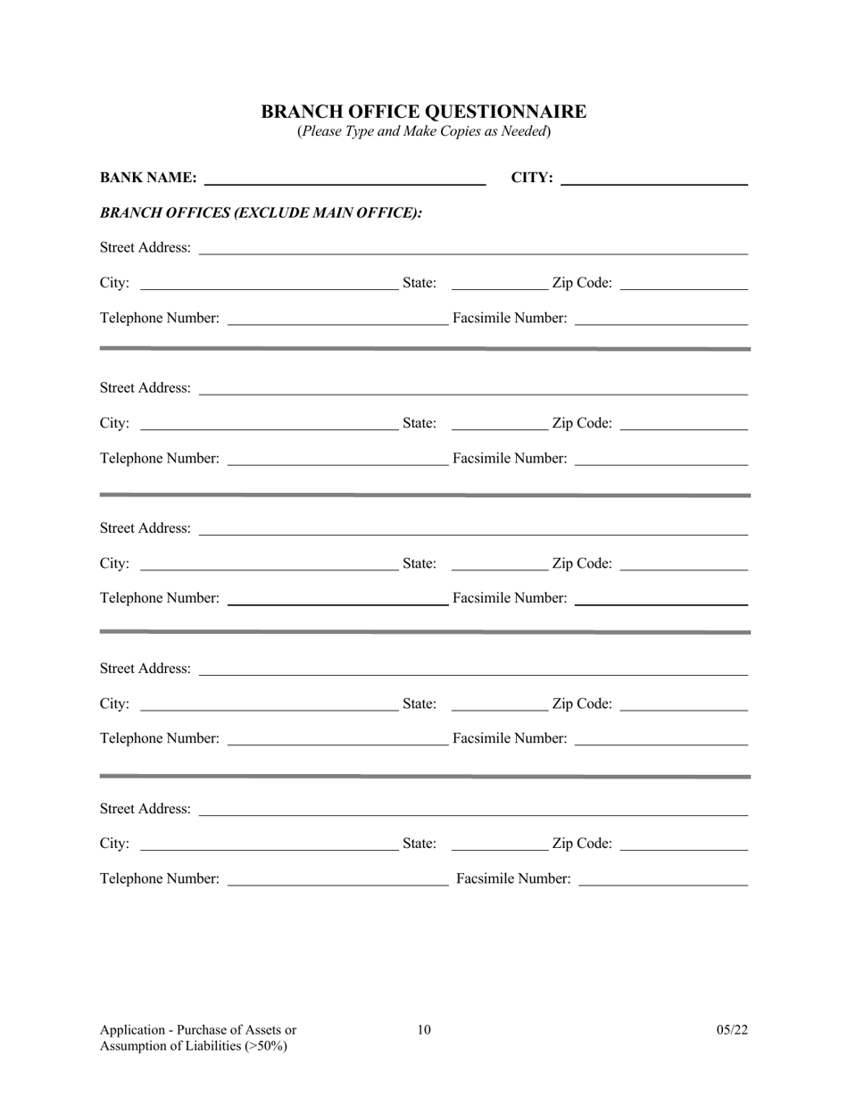 Application for Purchase of Assets or Assumption of Liabilities - Arkansas, Page 10