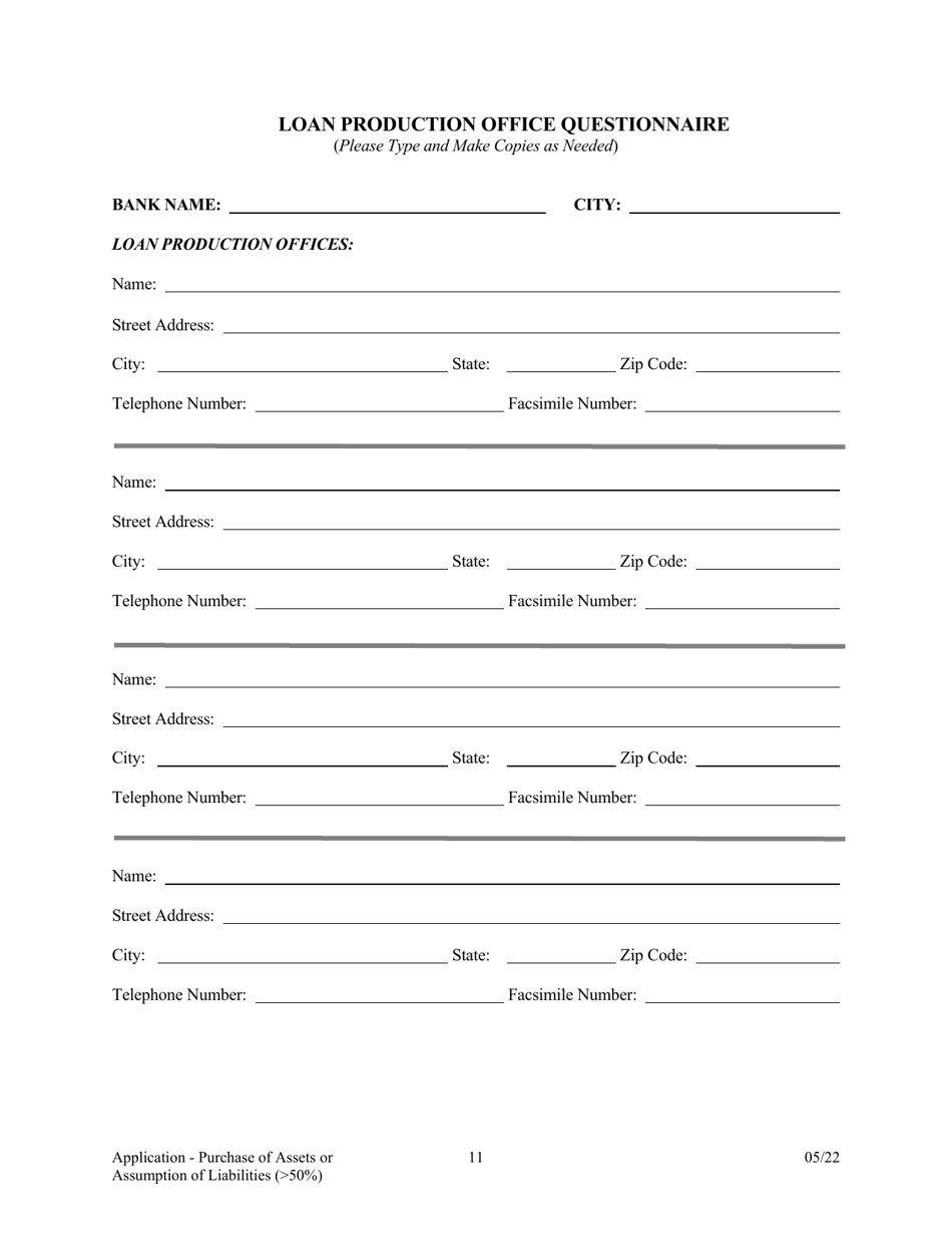 Application for Purchase of Assets or Assumption of Liabilities - Arkansas, Page 11