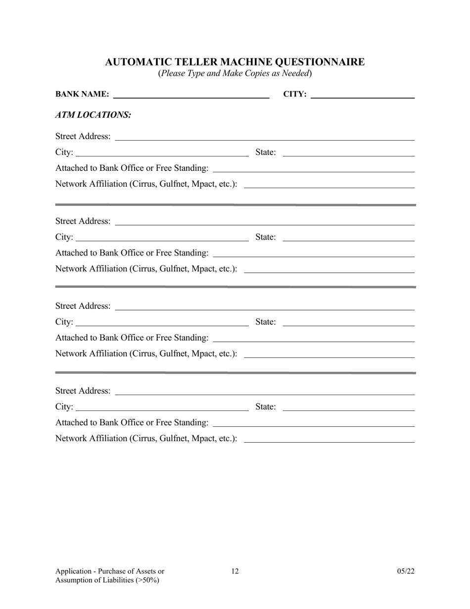 Application for Purchase of Assets or Assumption of Liabilities - Arkansas, Page 12