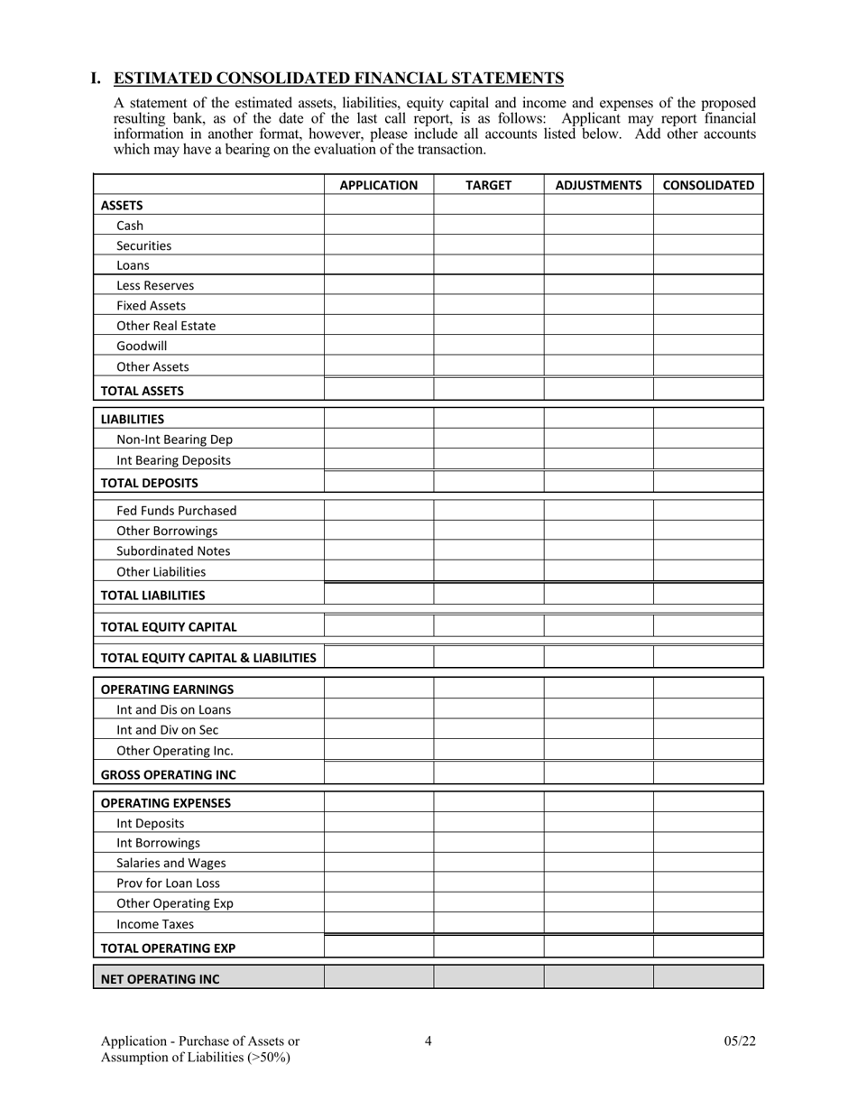 Application for Purchase of Assets or Assumption of Liabilities - Arkansas, Page 4