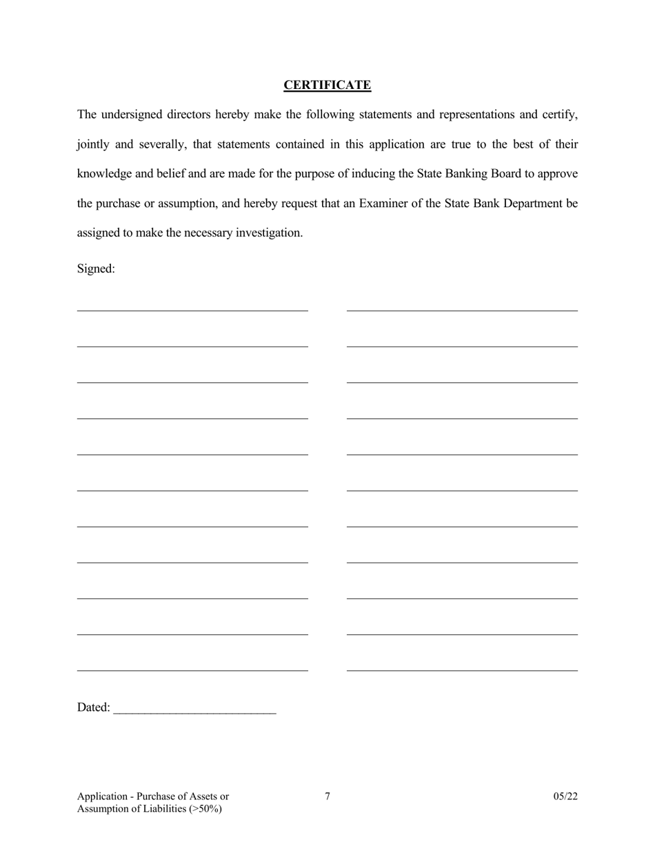 Application for Purchase of Assets or Assumption of Liabilities - Arkansas, Page 7