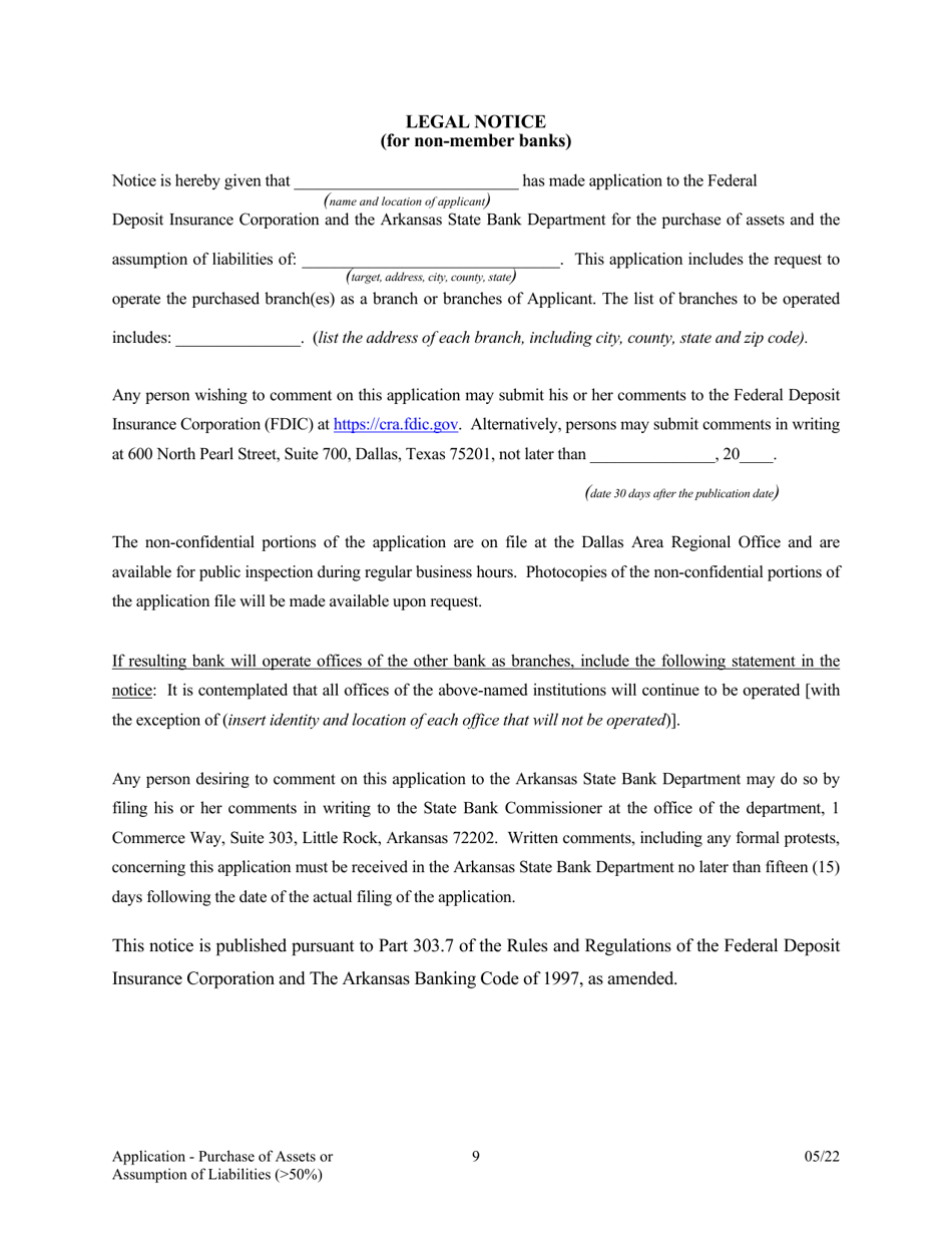 Application for Purchase of Assets or Assumption of Liabilities - Arkansas, Page 9