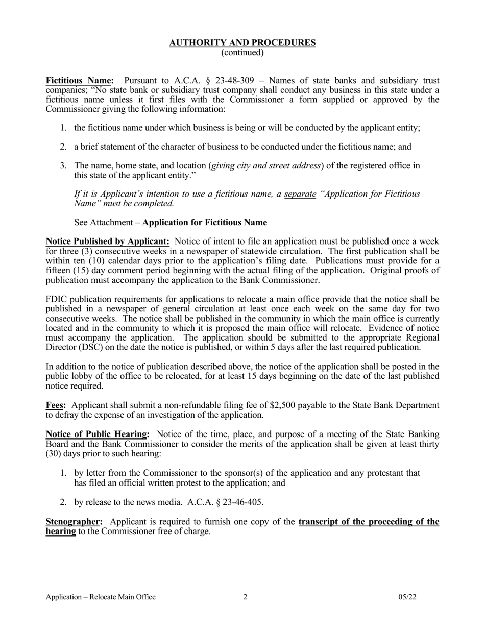 Application to Relocate Main Office - Arkansas, Page 3
