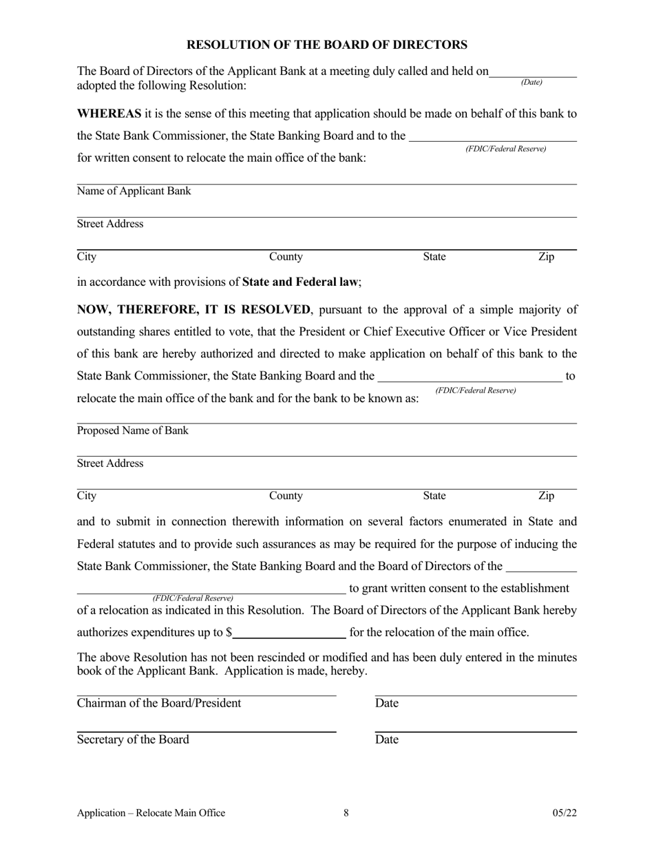 Application to Relocate Main Office - Arkansas, Page 9
