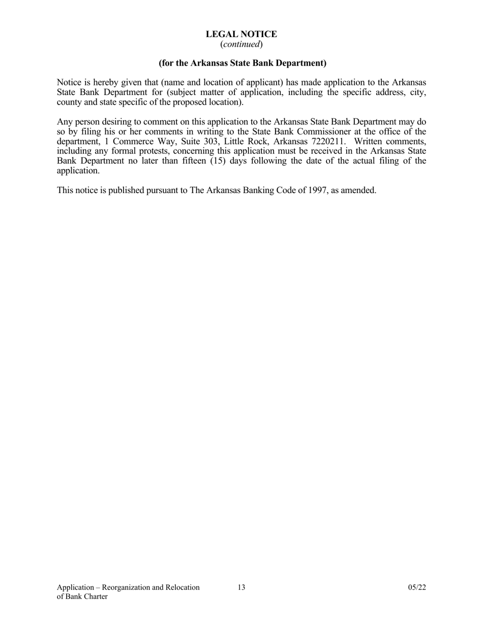Application to Reorganize and Relocate Bank Charter - Arkansas, Page 13