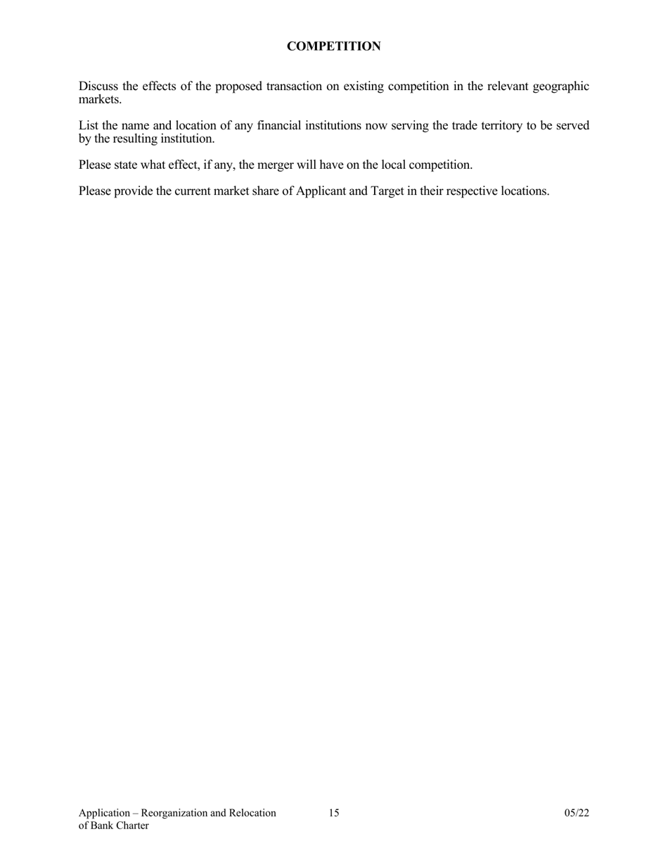 Application to Reorganize and Relocate Bank Charter - Arkansas, Page 15