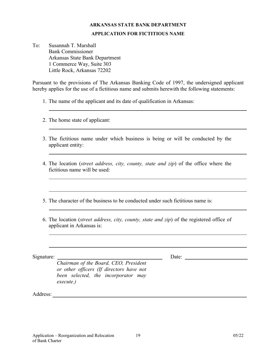 Application to Reorganize and Relocate Bank Charter - Arkansas, Page 19