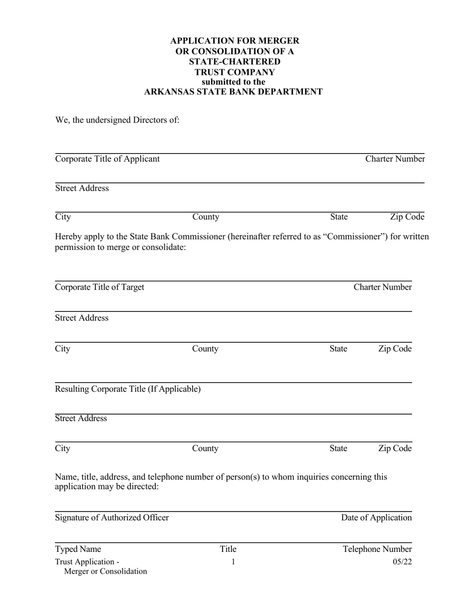 Application for Merger or Consolidation of a State-Chartered Trust Company - Arkansas, Page 1