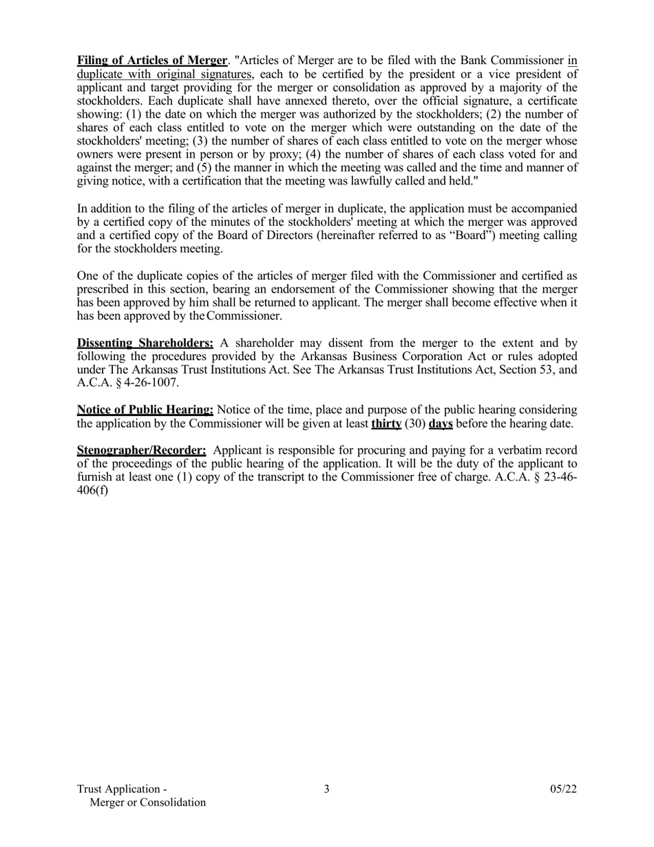 Application for Merger or Consolidation of a State-Chartered Trust Company - Arkansas, Page 3