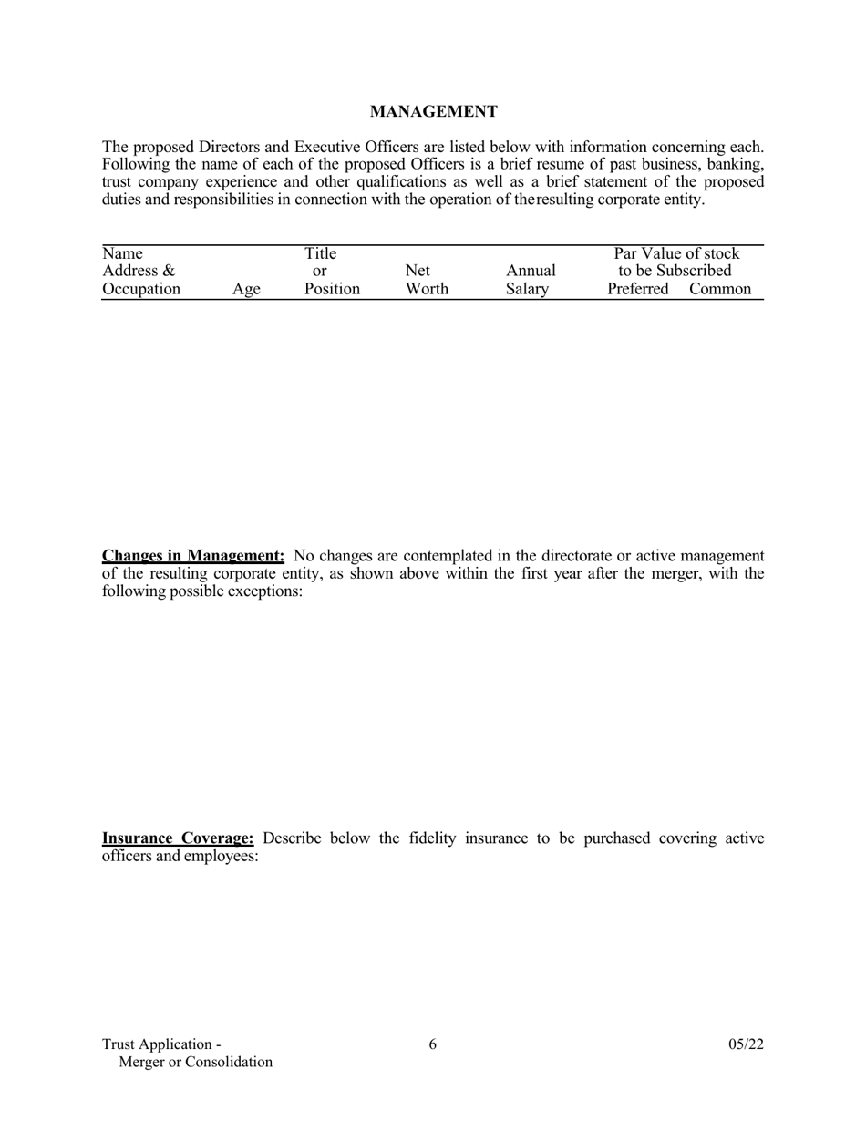Application for Merger or Consolidation of a State-Chartered Trust Company - Arkansas, Page 6