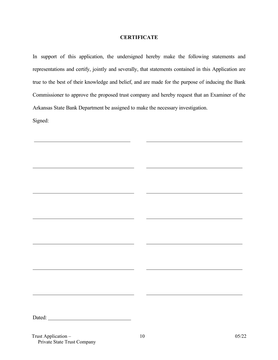 Application for Proposed Private State Trust Company - Arkansas, Page 10