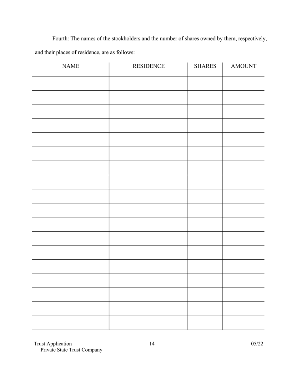 Application for Proposed Private State Trust Company - Arkansas, Page 14