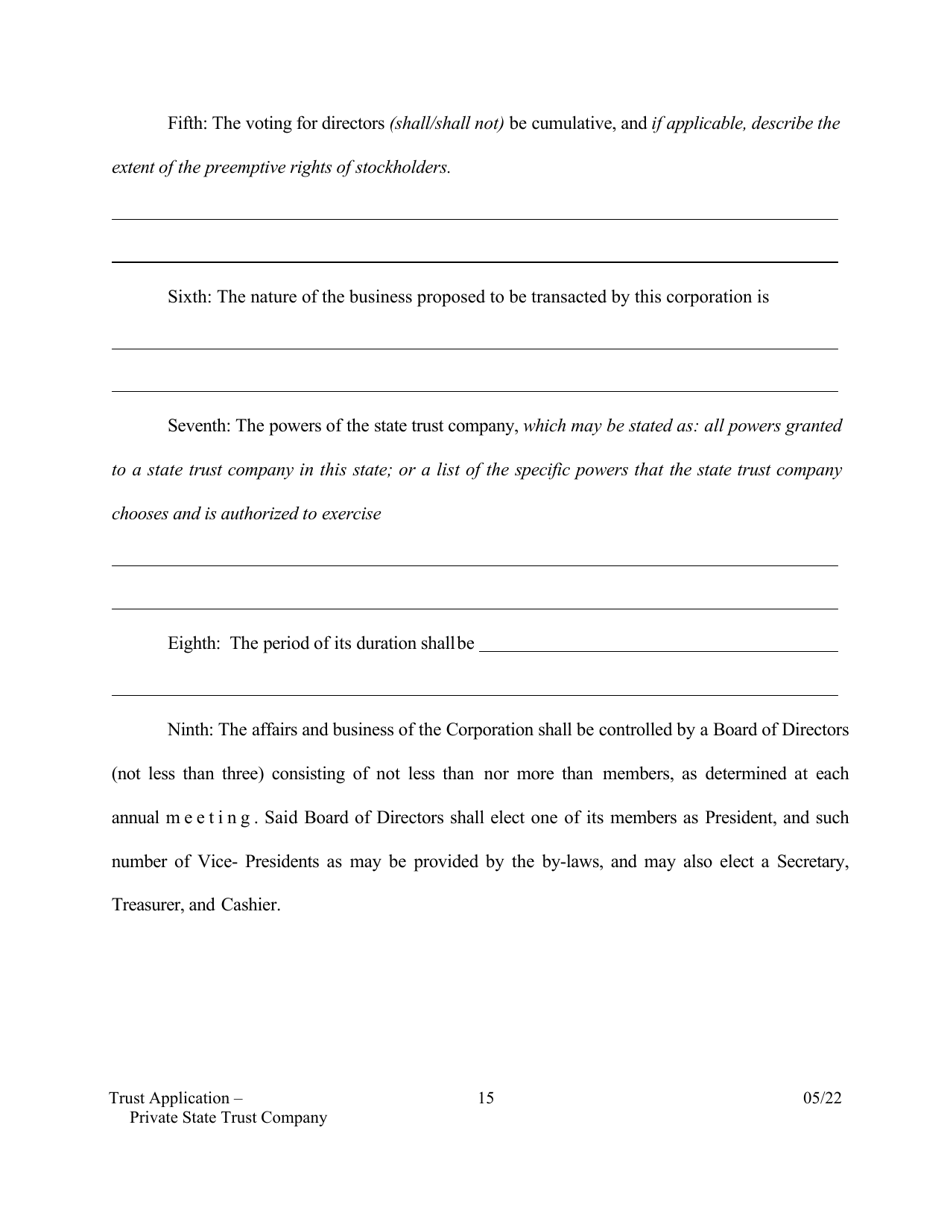 Application for Proposed Private State Trust Company - Arkansas, Page 15
