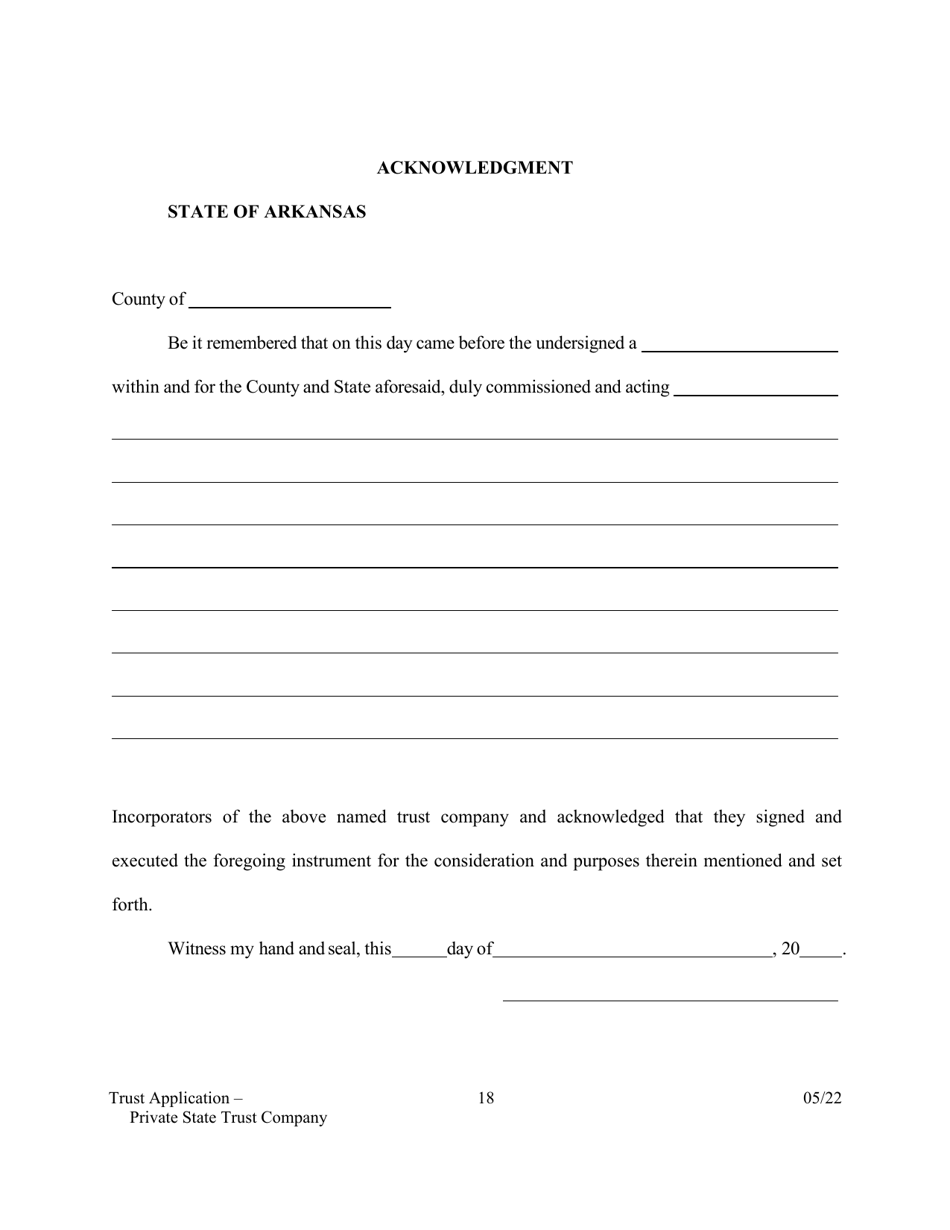 Application for Proposed Private State Trust Company - Arkansas, Page 18