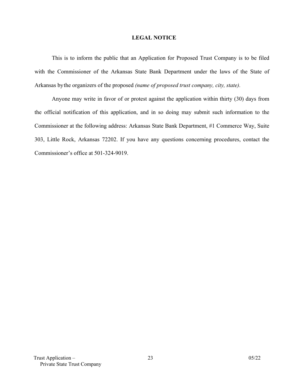 Application for Proposed Private State Trust Company - Arkansas, Page 23