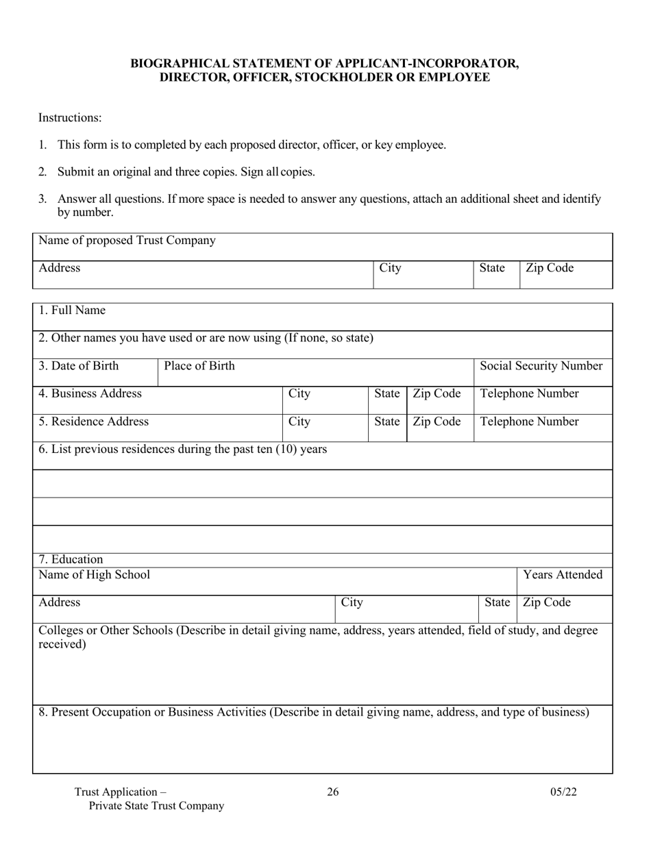 Application for Proposed Private State Trust Company - Arkansas, Page 26